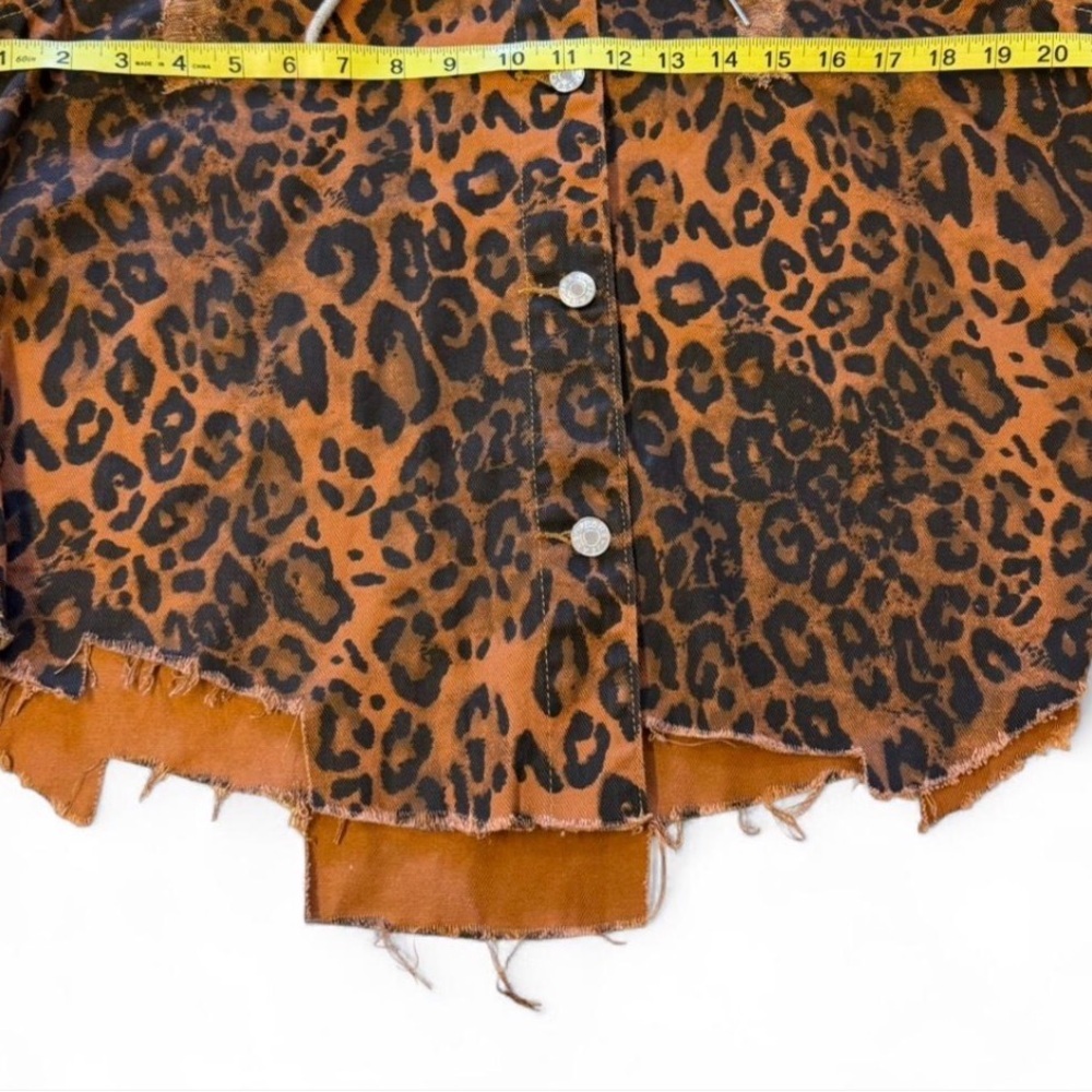 Leopard Print Hoodie Shacket Jacket Women’s Large Boho Baddie Moto Grunge Brown - Picture 7 of 8